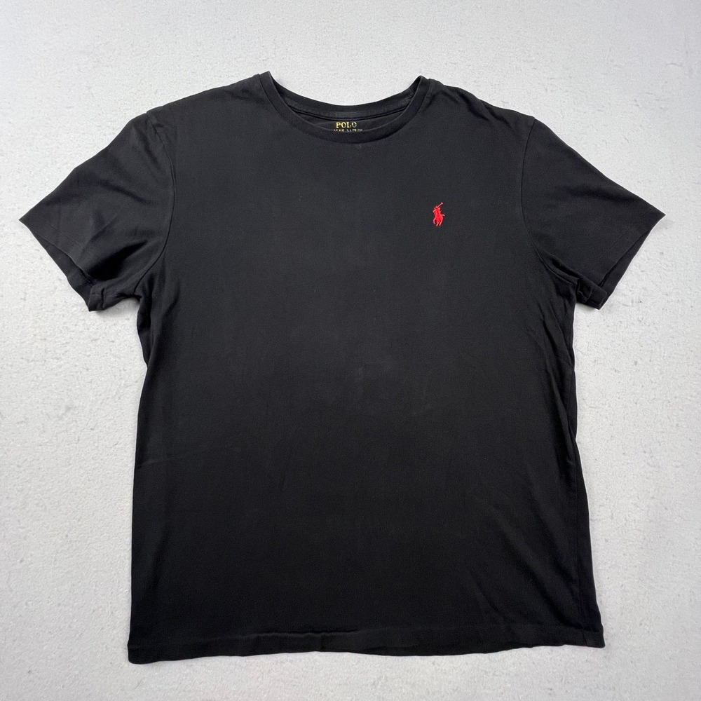 Polo Ralph Lauren T-Shirt Mens Medium Black Red Pony Logo Cotton Crewneck Basic